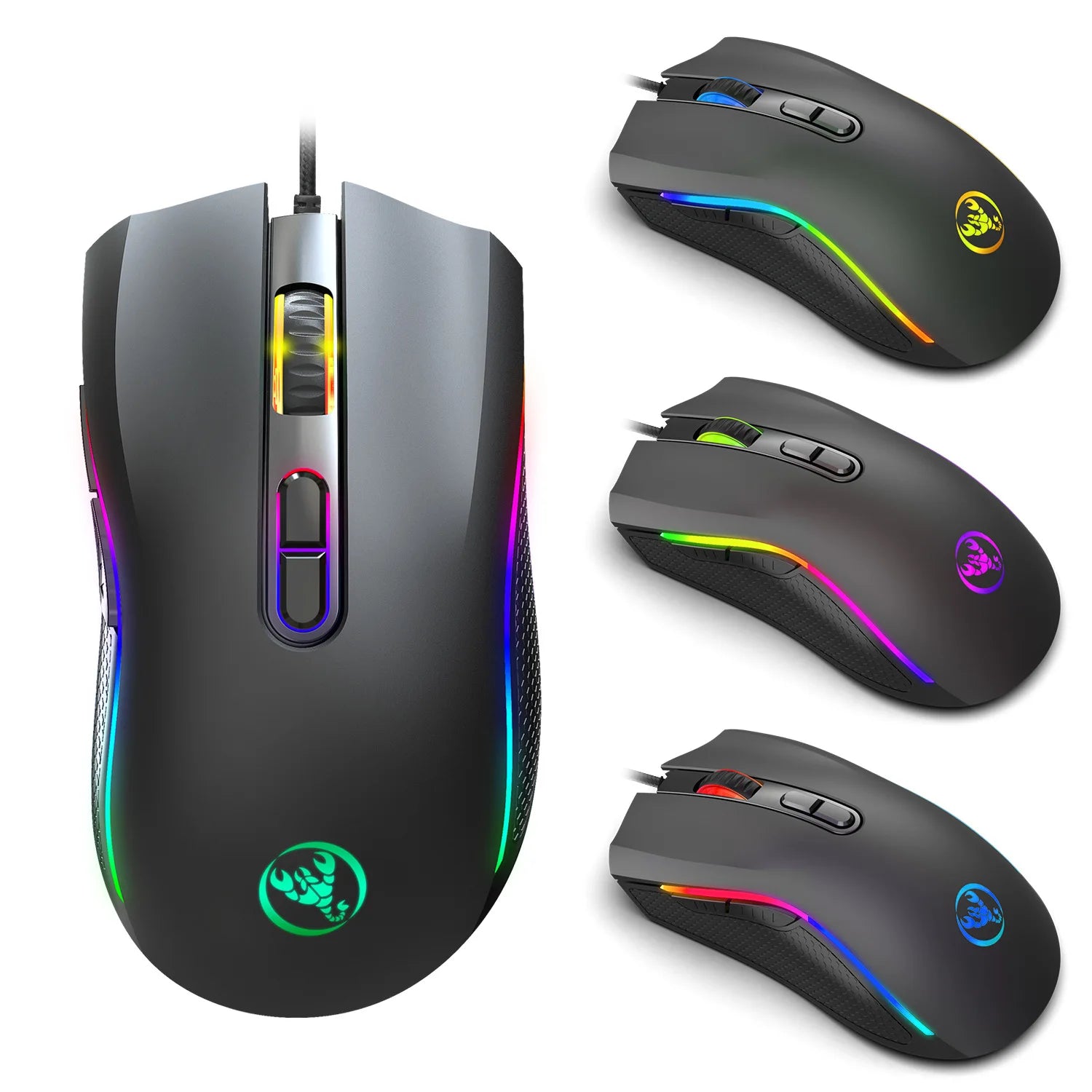 New Macro Programming RGB 7200DPI Luminous Game Mouse Electric Race Cable Mouse 6 Dpi File Adjustable Gaming Mouse