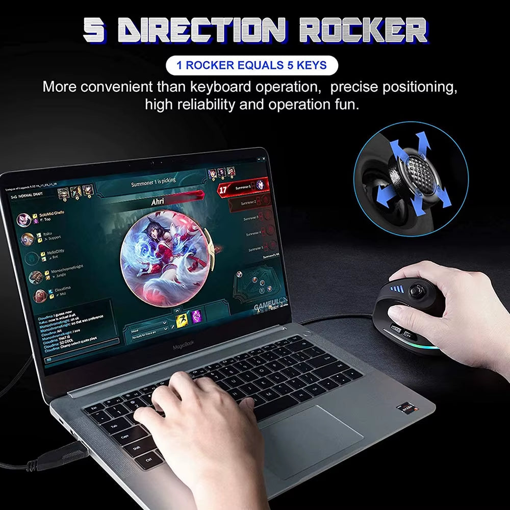 Vertical Gaming Mouse Wired RGB Ergonomic Mouse USB Joystick Programmable Gaming Mice for PC Computer Gamers