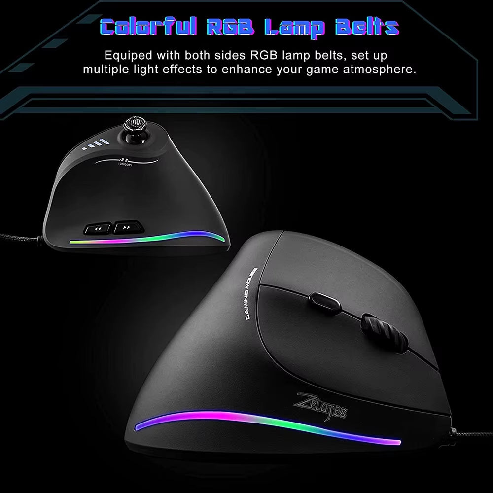 Vertical Gaming Mouse Wired RGB Ergonomic Mouse USB Joystick Programmable Gaming Mice for PC Computer Gamers