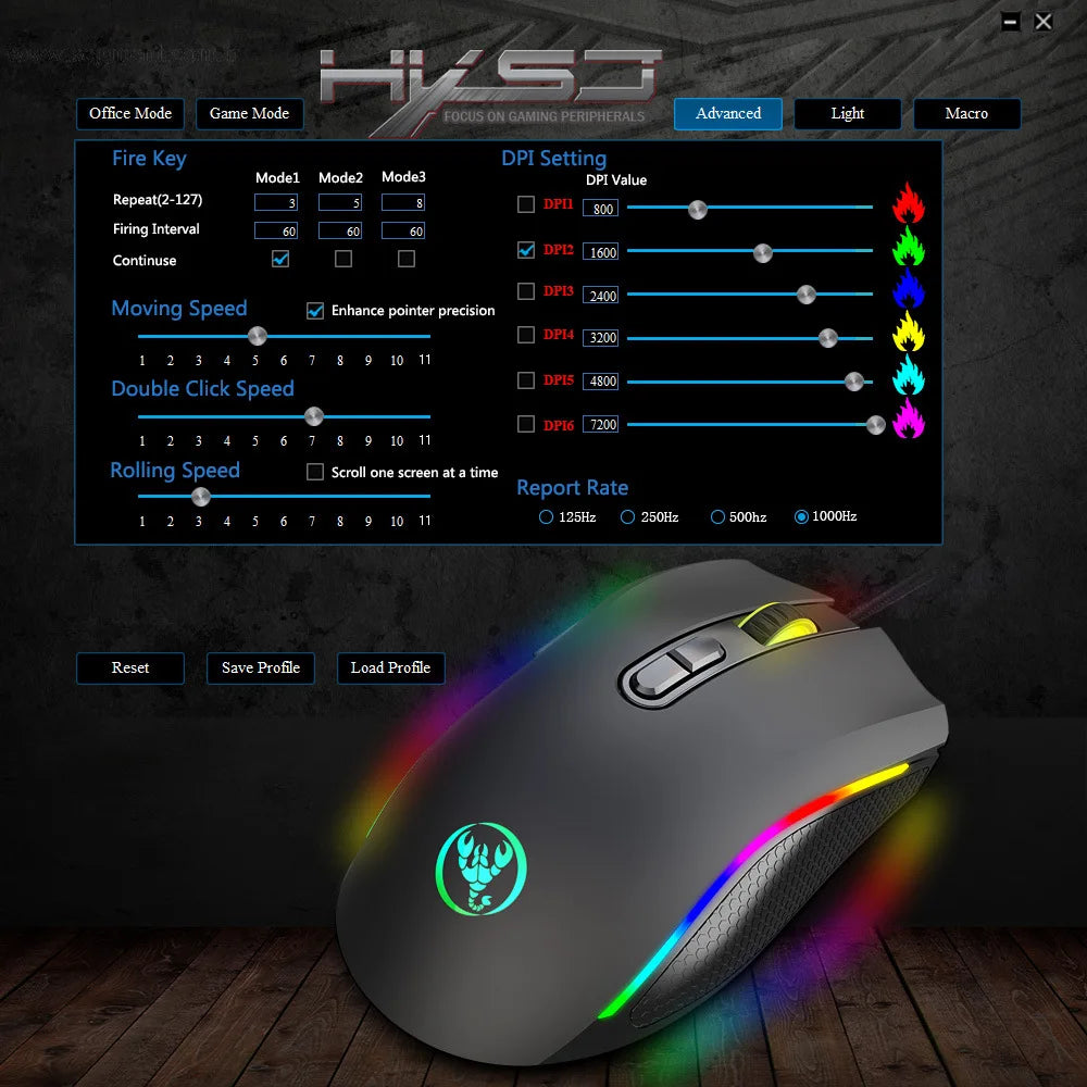New Macro Programming RGB 7200DPI Luminous Game Mouse Electric Race Cable Mouse 6 Dpi File Adjustable Gaming Mouse
