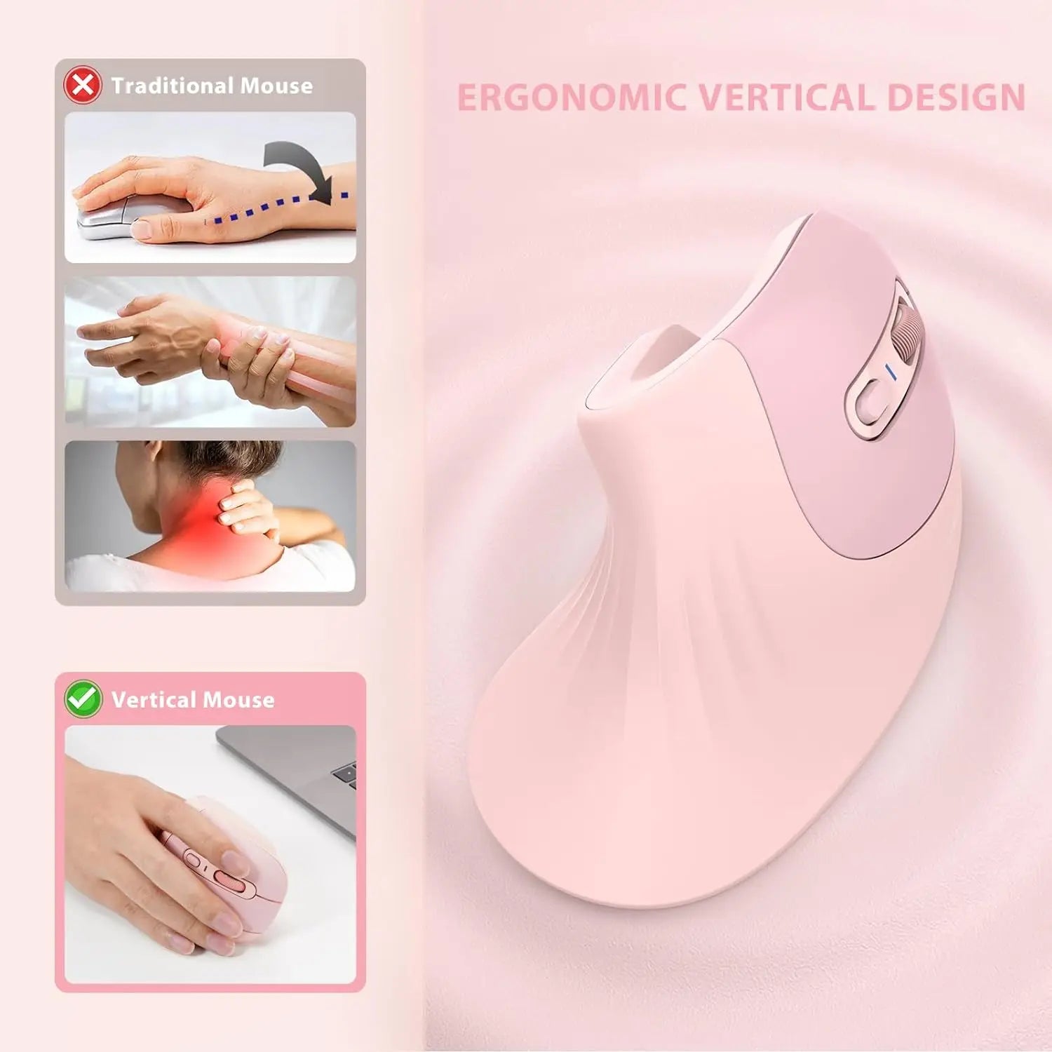 Bluetooth Wireless Mouse Dual Mode Vertical Ergonomic Mouse for PC Laptop Mac Windows Mouse Jiggler
